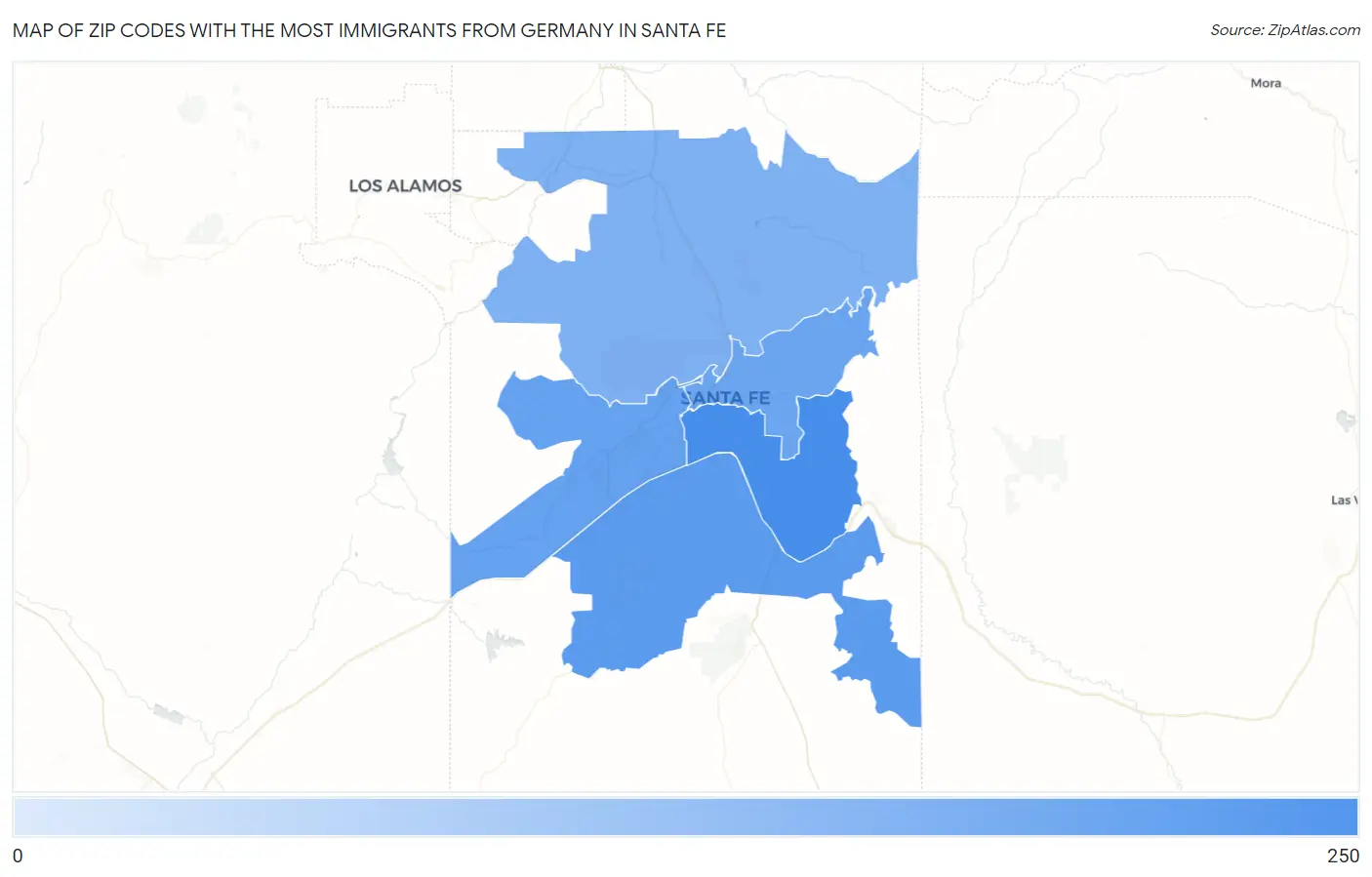 Zip Codes with the Most Immigrants from Germany in Santa Fe Map