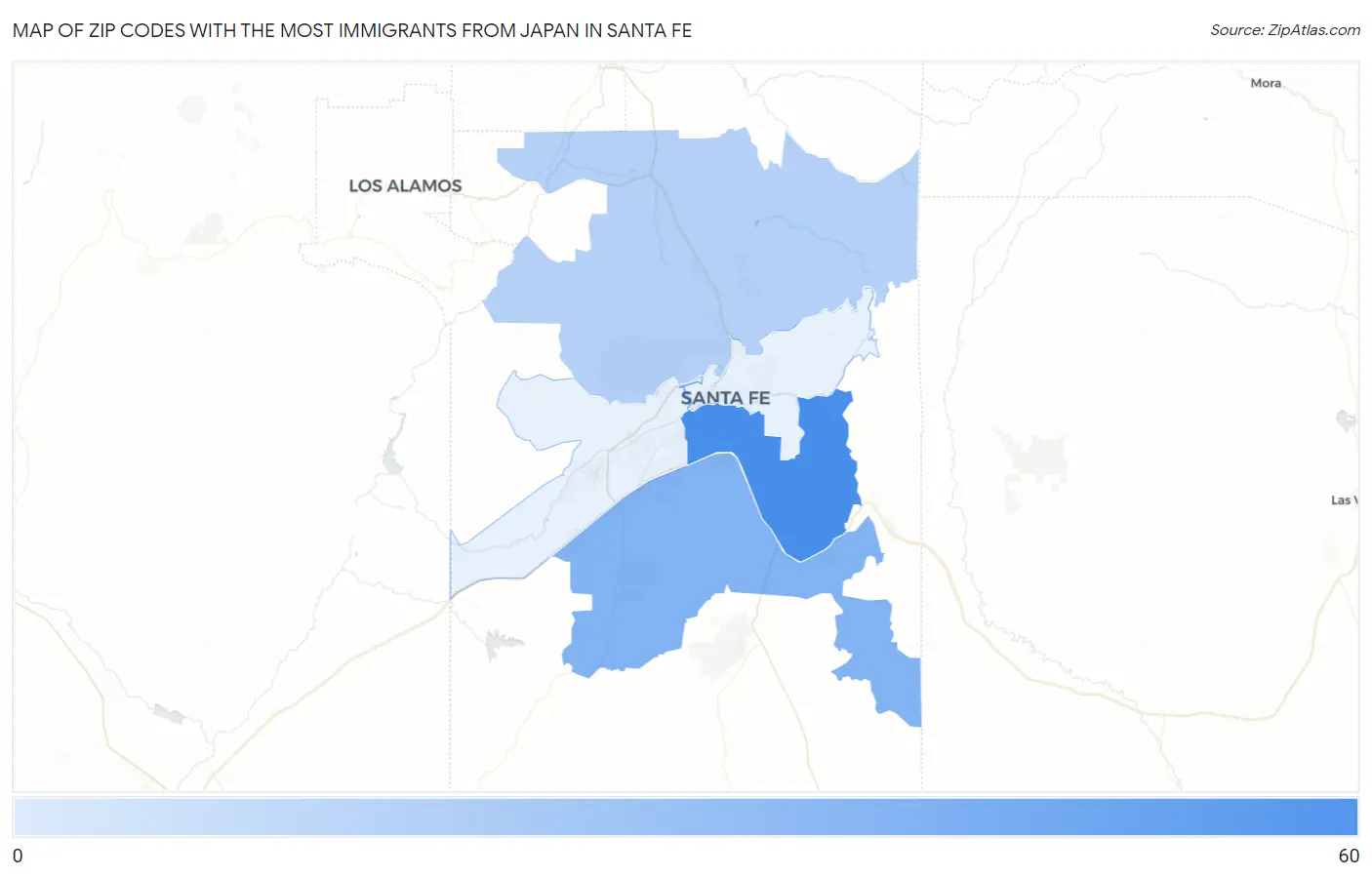 Zip Codes with the Most Immigrants from Japan in Santa Fe Map