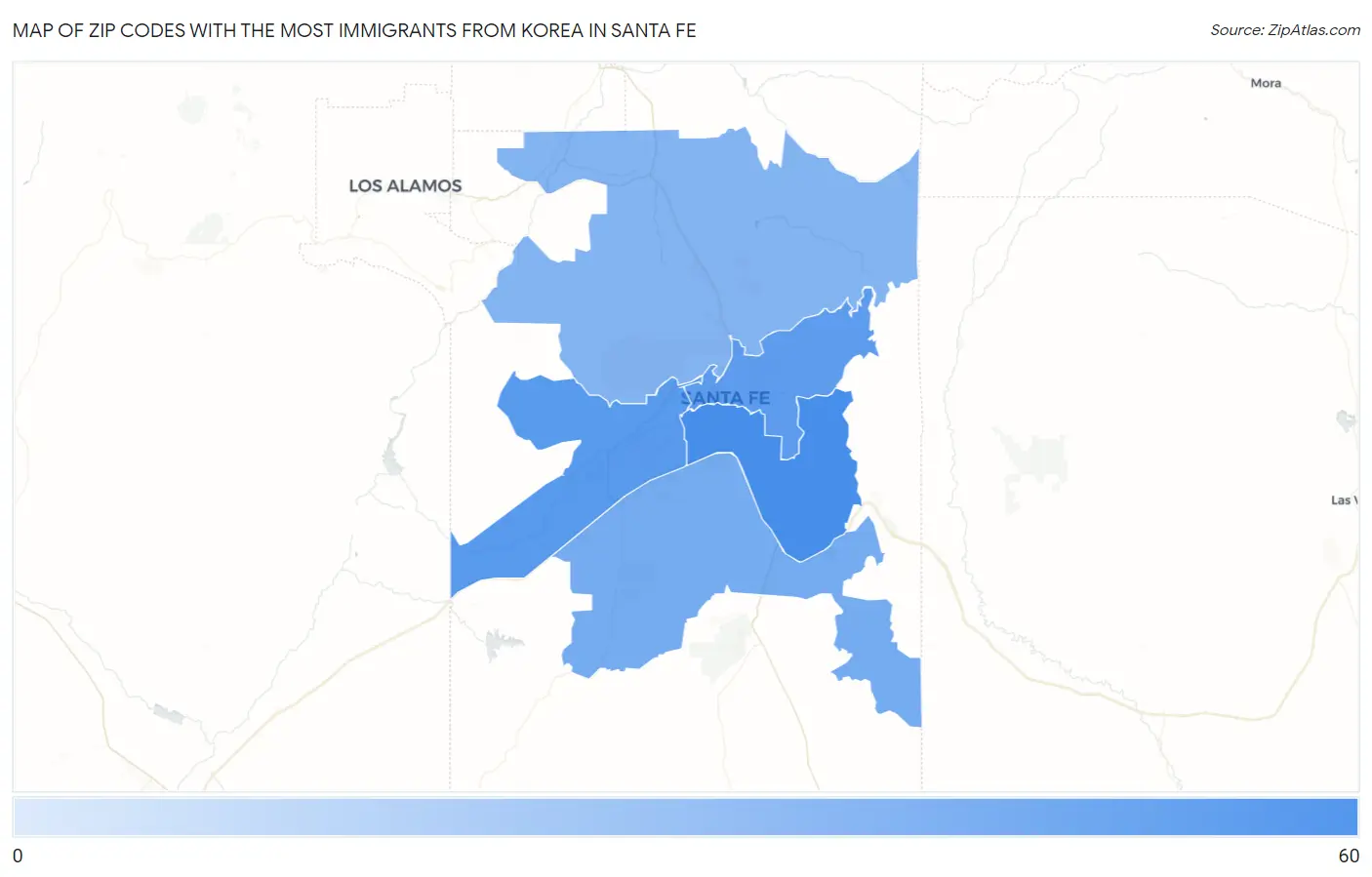 Zip Codes with the Most Immigrants from Korea in Santa Fe Map