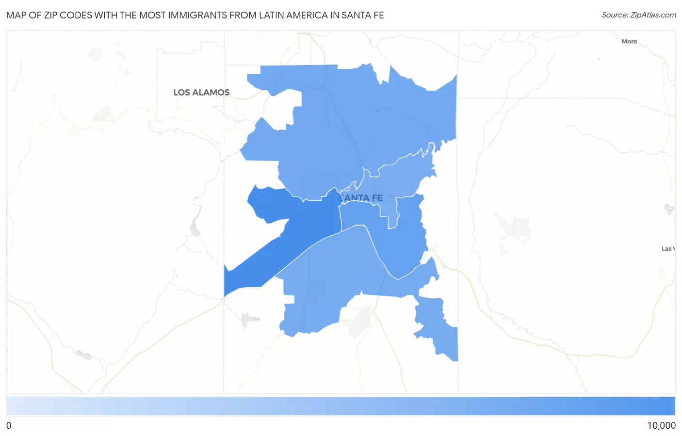 Zip Codes with the Most Immigrants from Latin America in Santa Fe Map