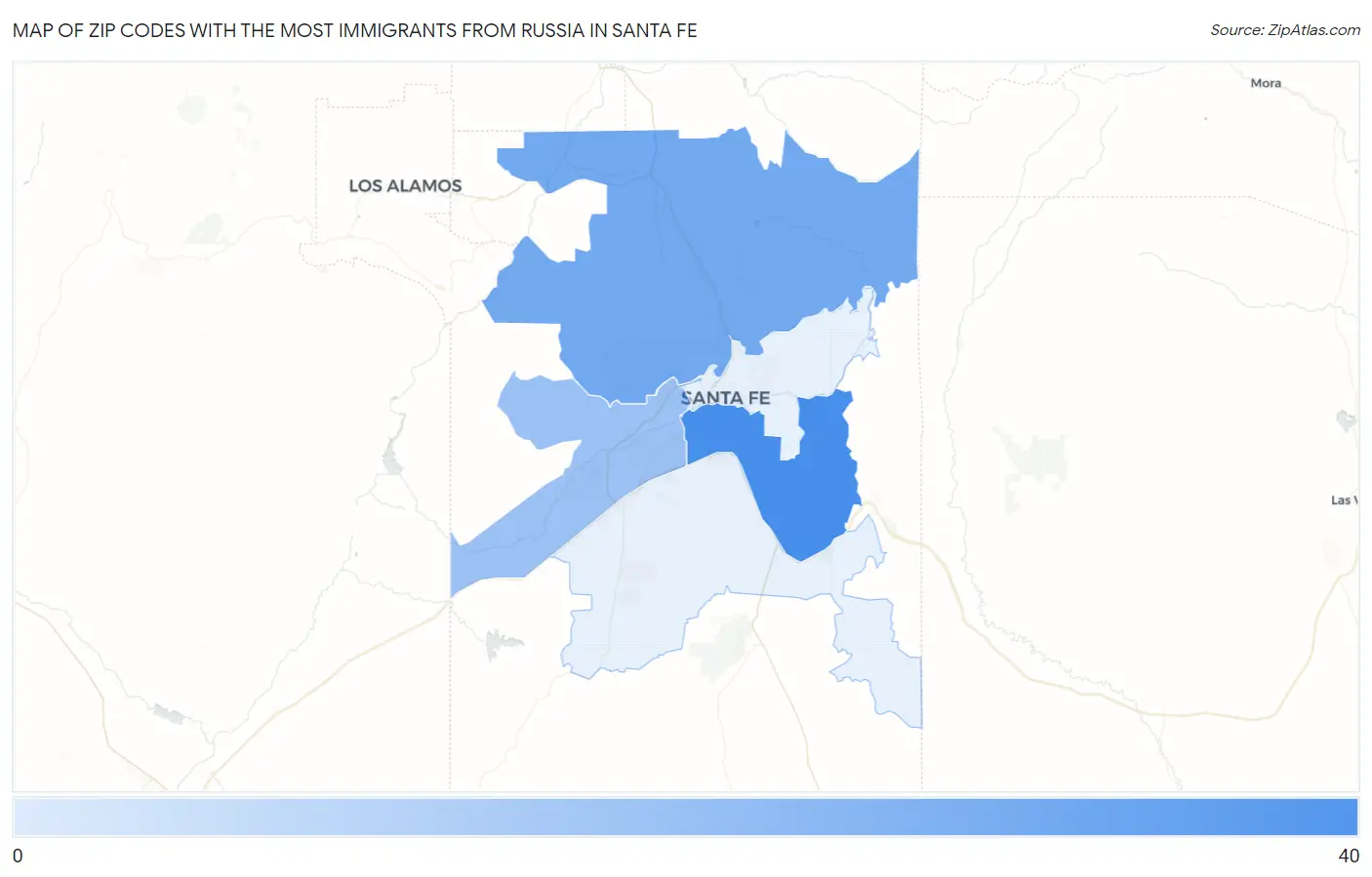 Zip Codes with the Most Immigrants from Russia in Santa Fe Map