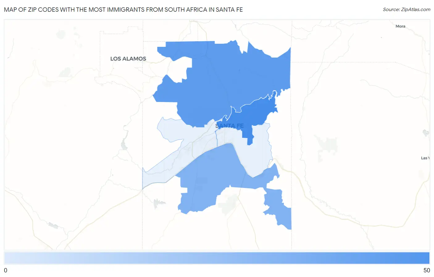 Zip Codes with the Most Immigrants from South Africa in Santa Fe Map
