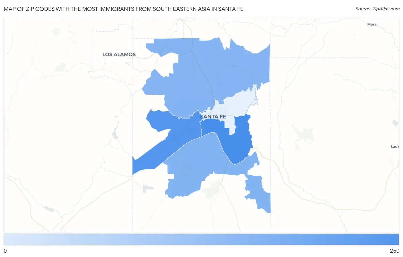 Zip Codes with the Most Immigrants from South Eastern Asia in Santa Fe Map