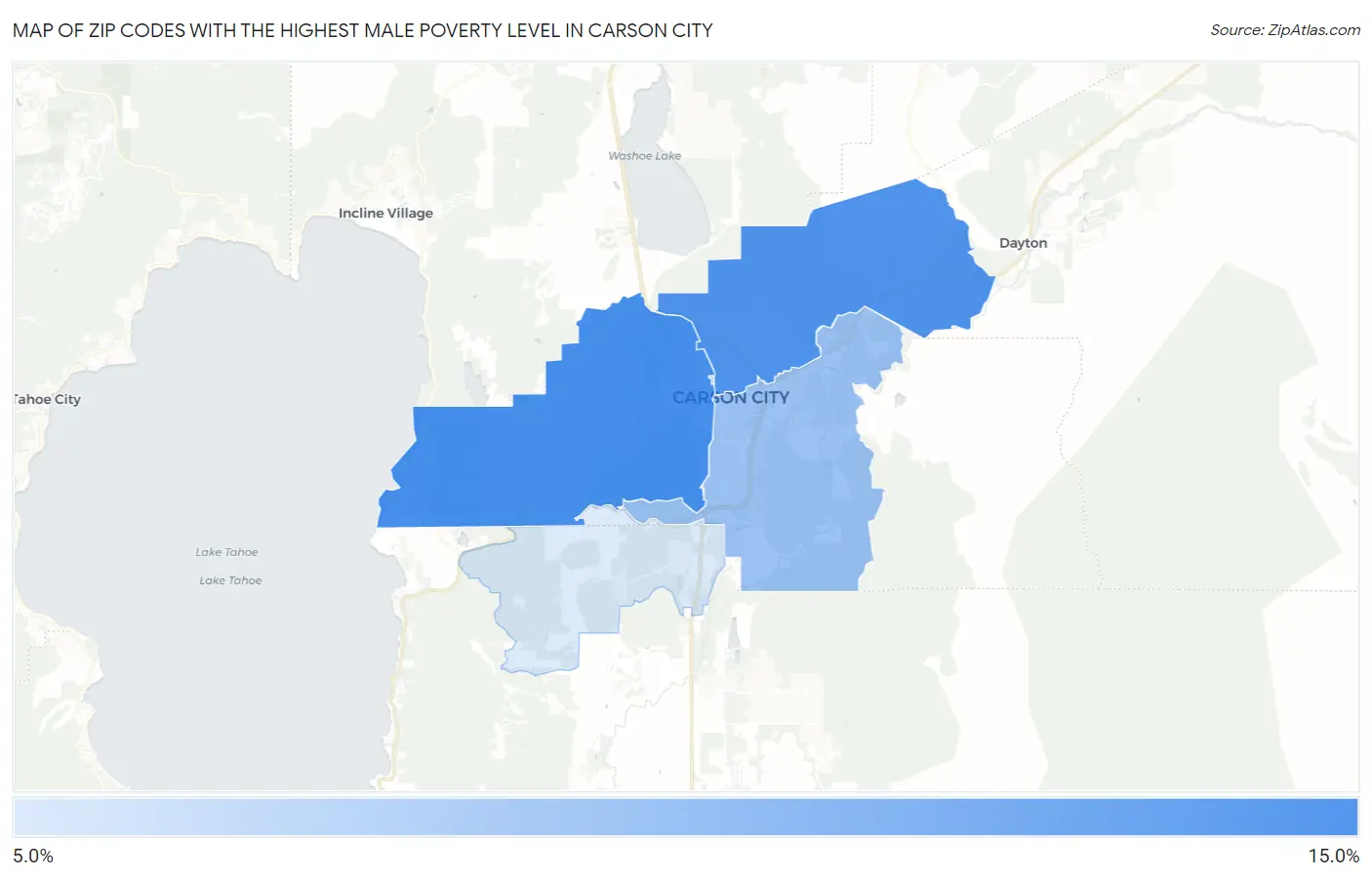 Zip Codes with the Highest Male Poverty Level in Carson City Map