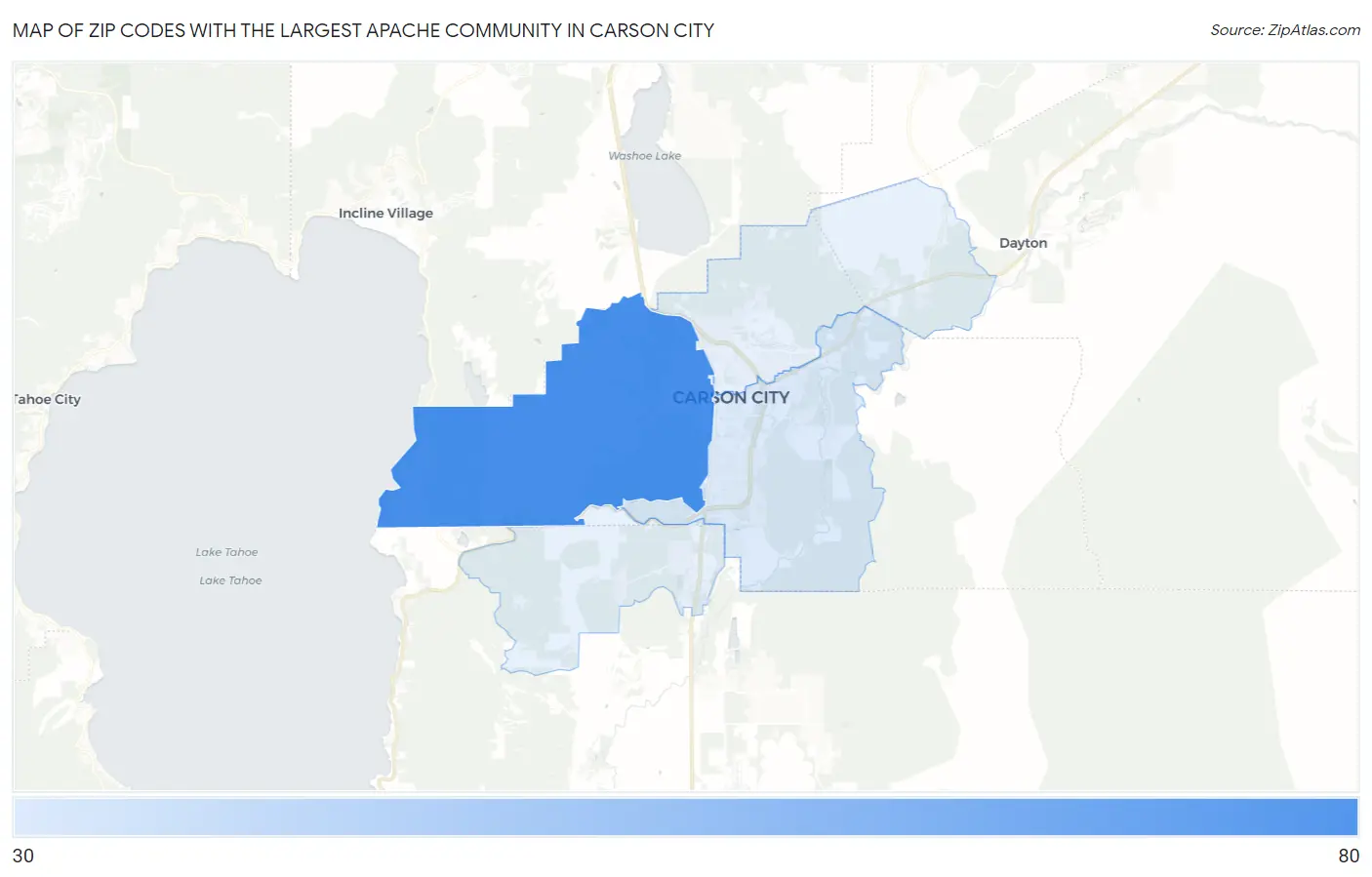 Zip Codes with the Largest Apache Community in Carson City Map