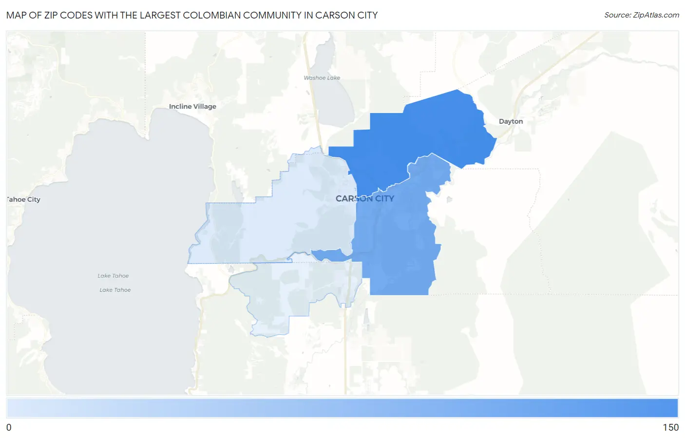 Zip Codes with the Largest Colombian Community in Carson City Map
