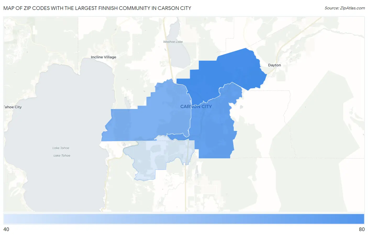 Zip Codes with the Largest Finnish Community in Carson City Map