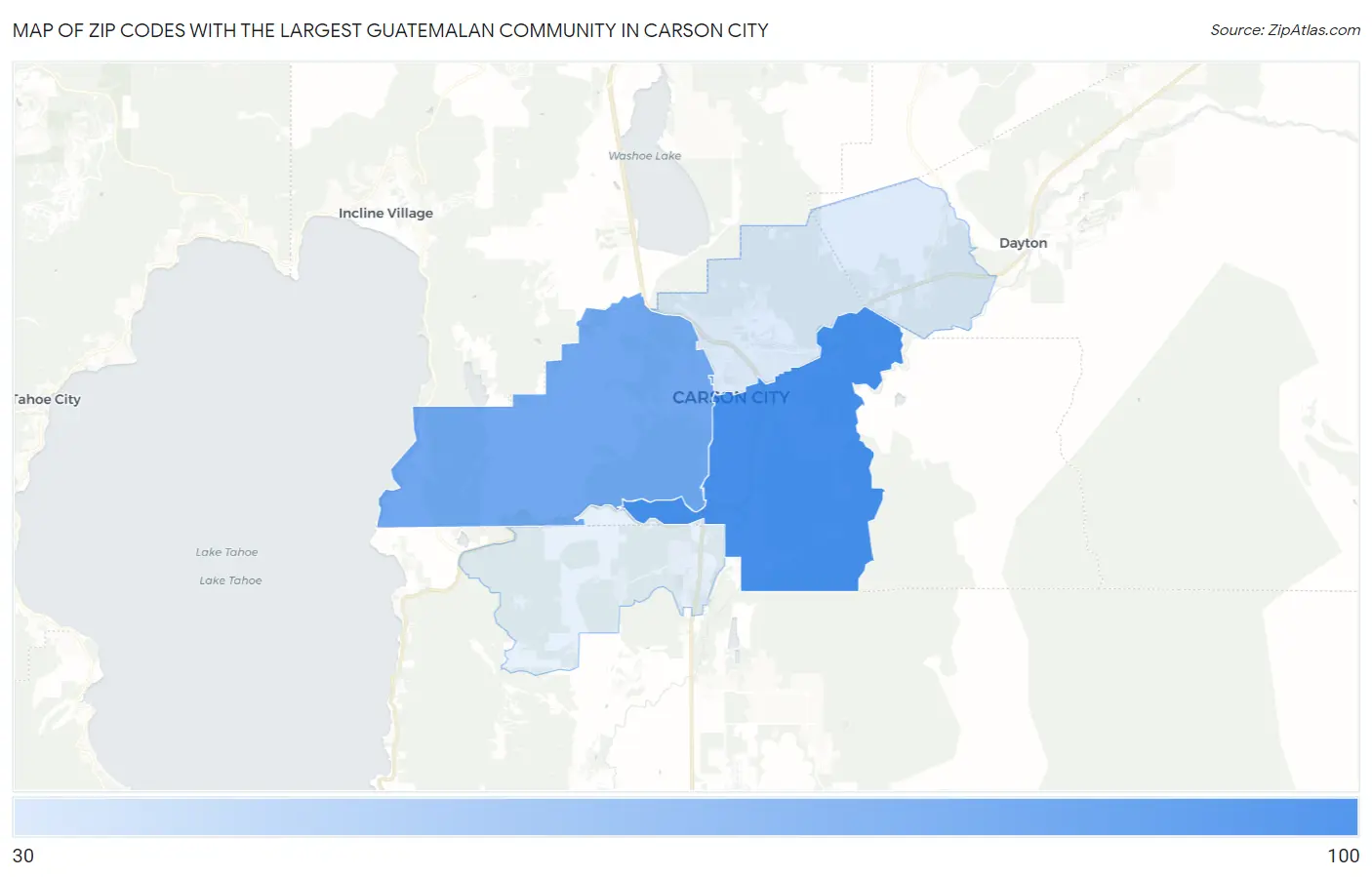 Zip Codes with the Largest Guatemalan Community in Carson City Map