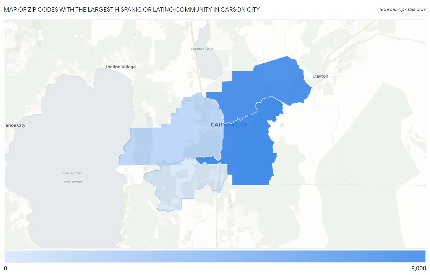 Zip Codes with the Largest Hispanic or Latino Community in Carson City Map