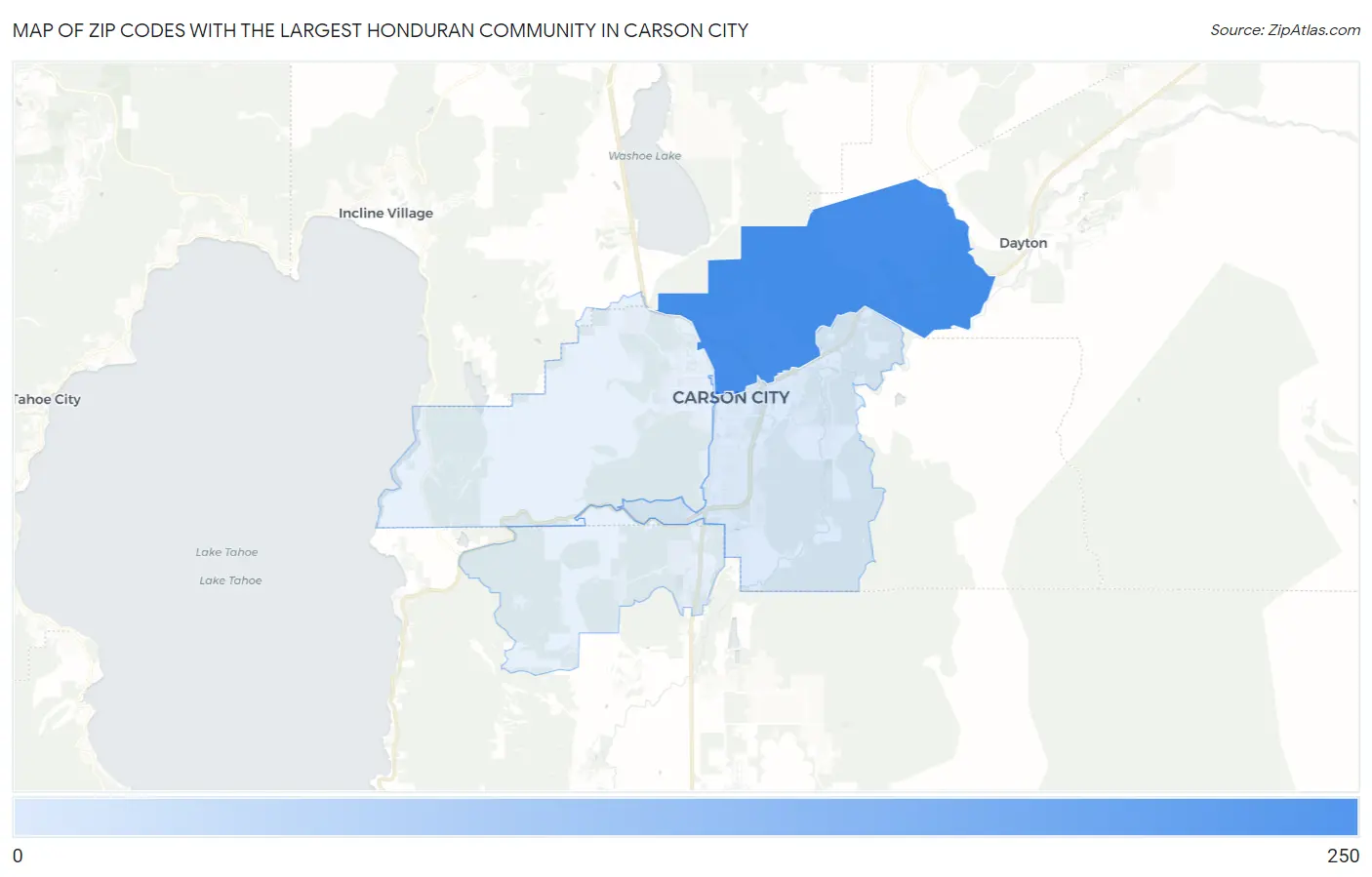 Zip Codes with the Largest Honduran Community in Carson City Map