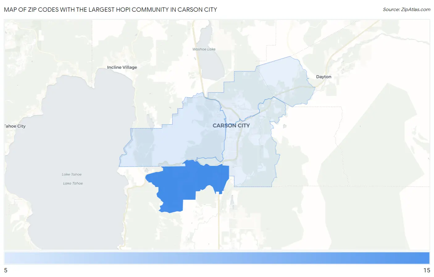Zip Codes with the Largest Hopi Community in Carson City Map