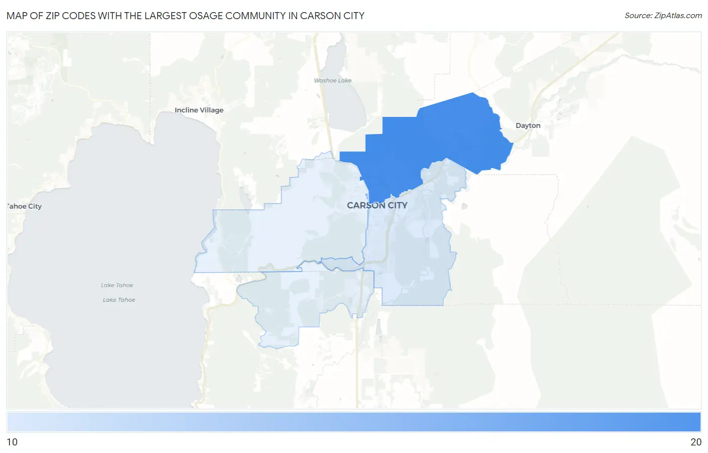 Zip Codes with the Largest Osage Community in Carson City Map