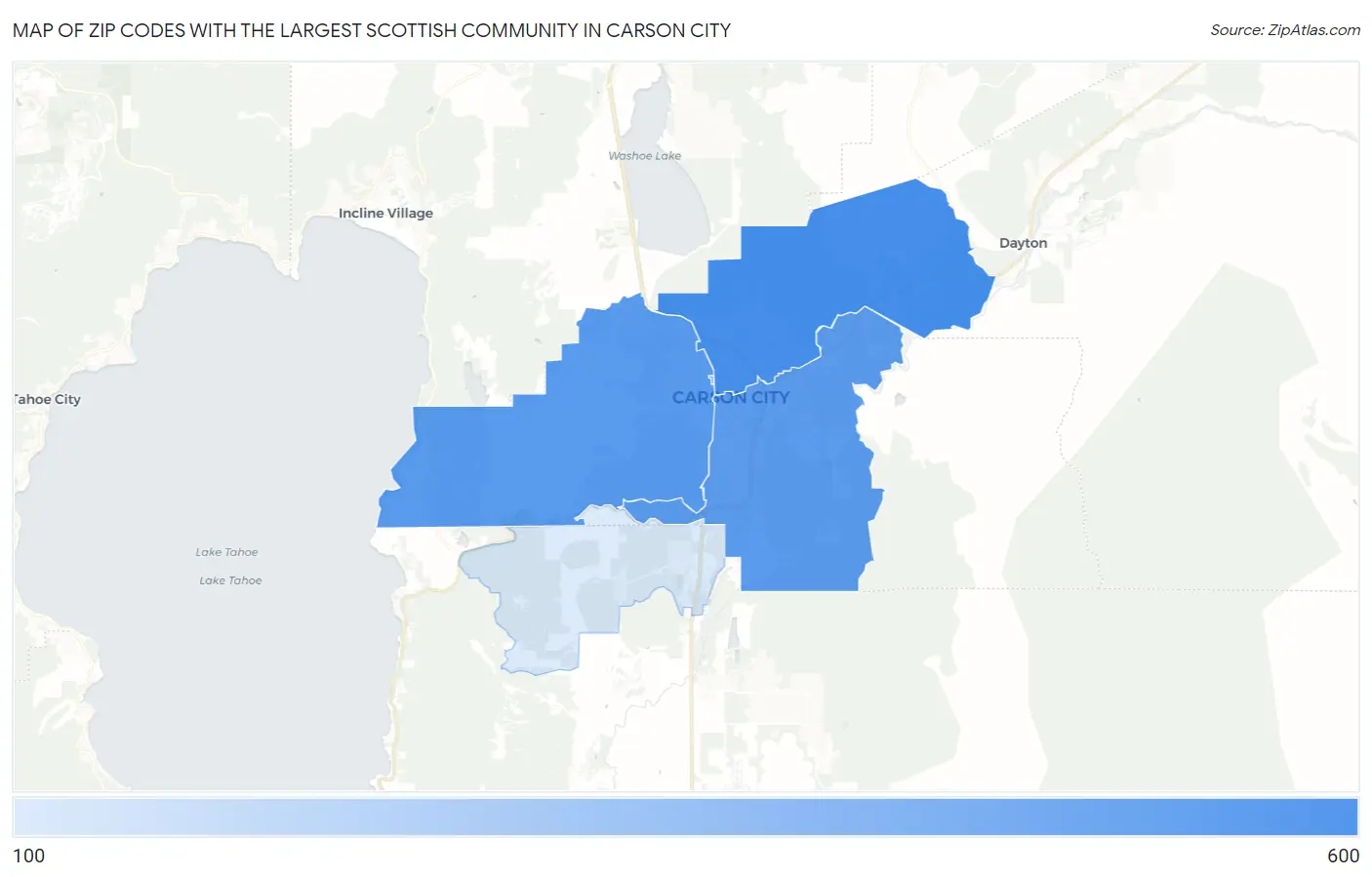 Zip Codes with the Largest Scottish Community in Carson City Map