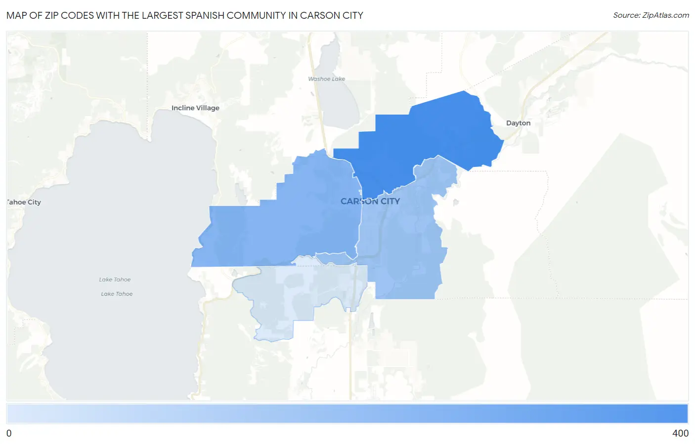 Zip Codes with the Largest Spanish Community in Carson City Map