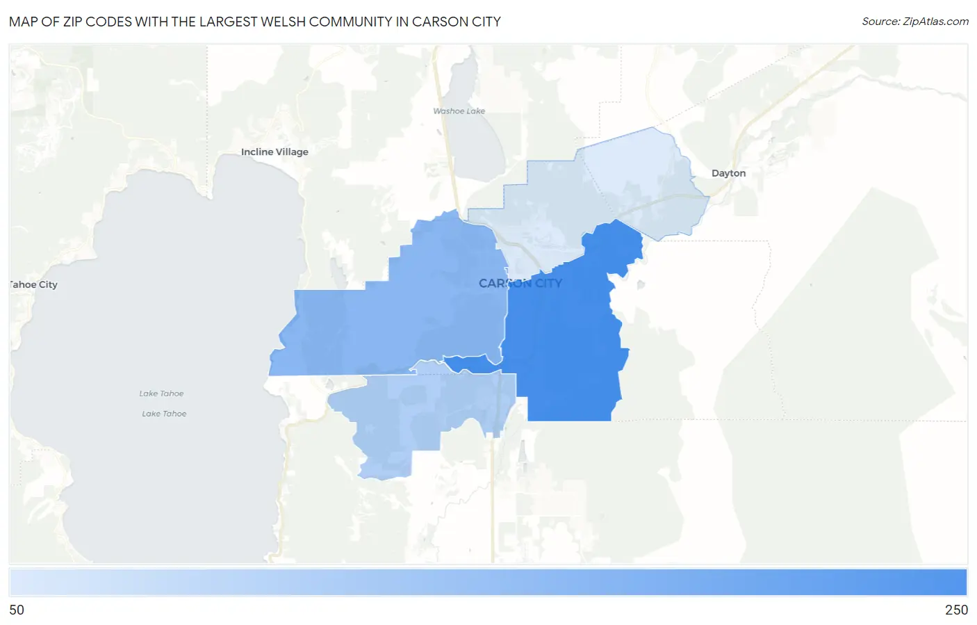 Zip Codes with the Largest Welsh Community in Carson City Map