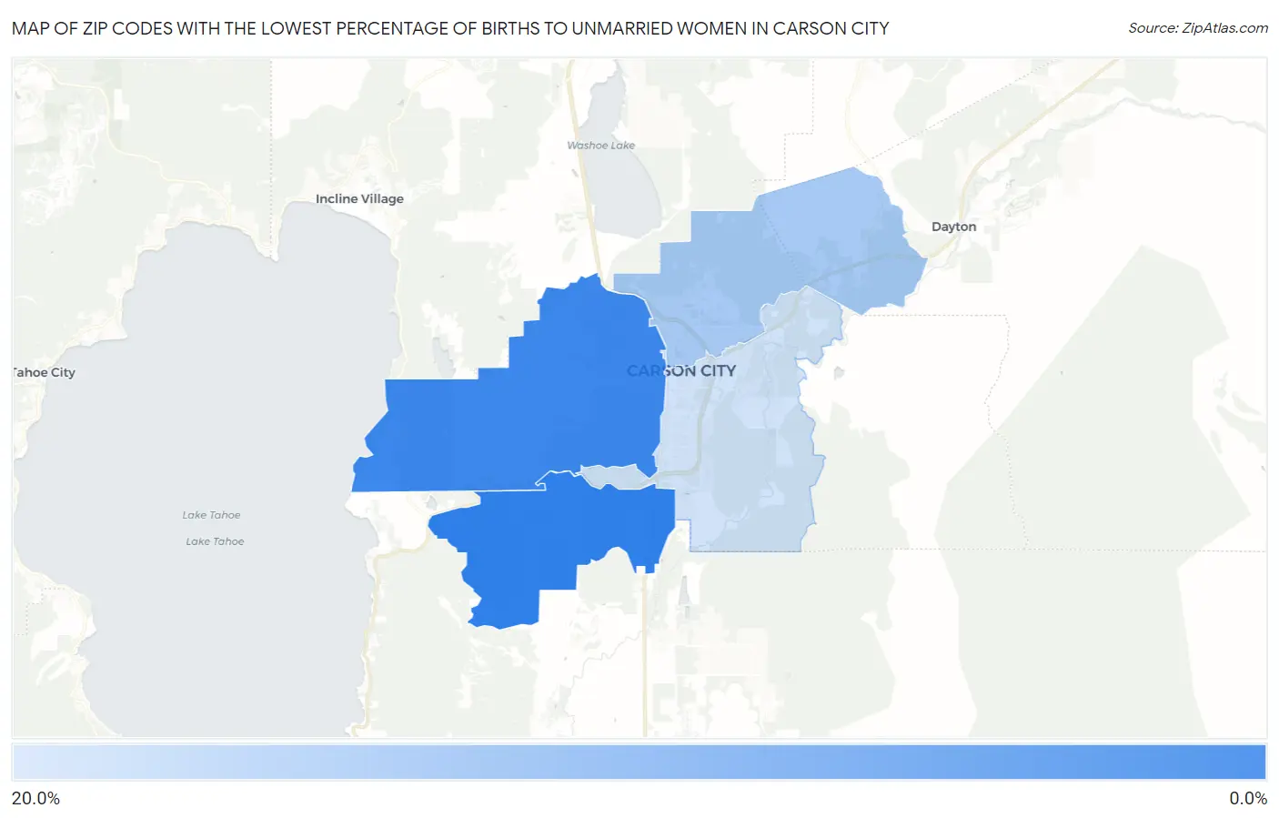 Zip Codes with the Lowest Percentage of Births to Unmarried Women in Carson City Map