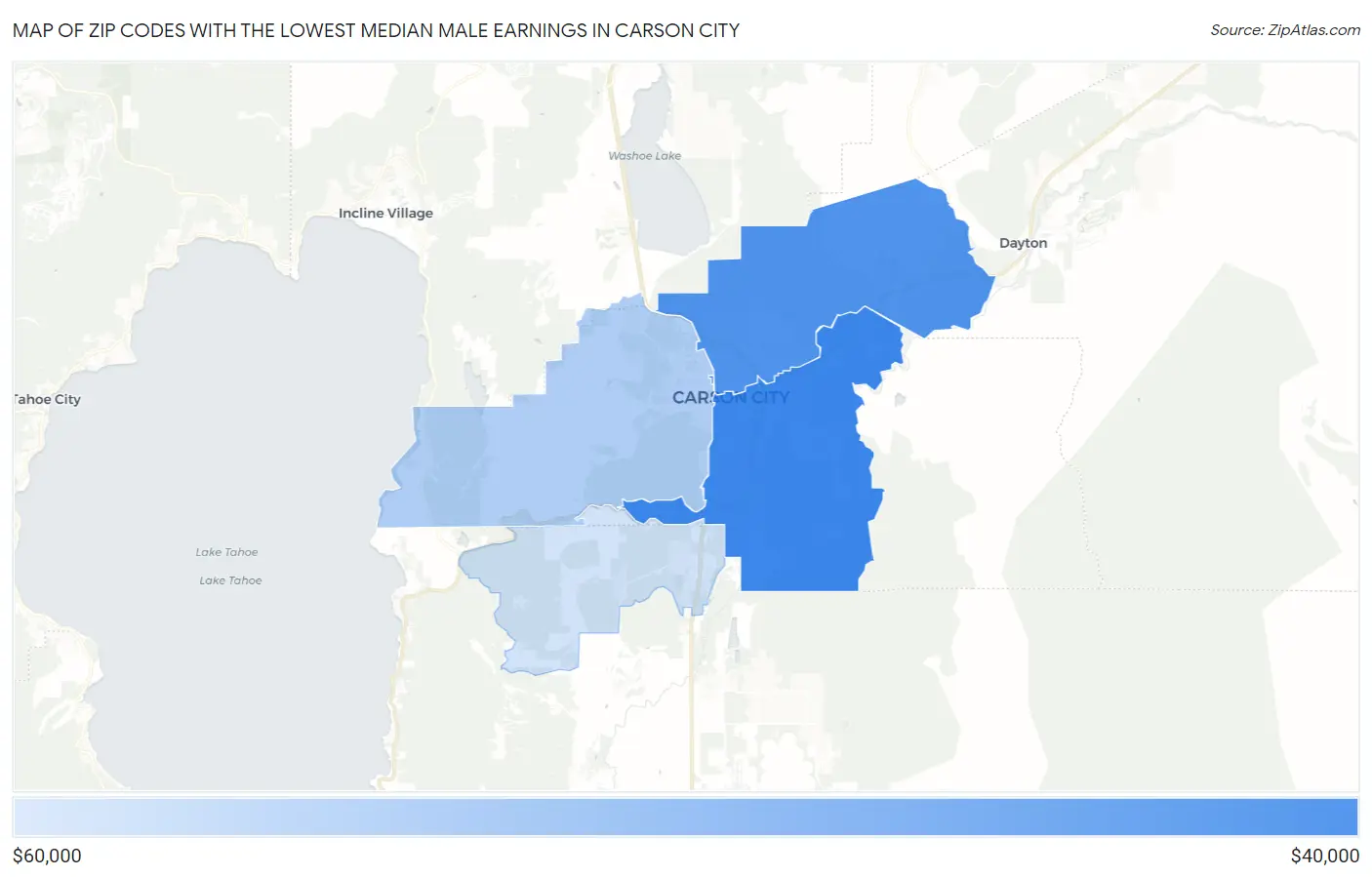 Zip Codes with the Lowest Median Male Earnings in Carson City Map