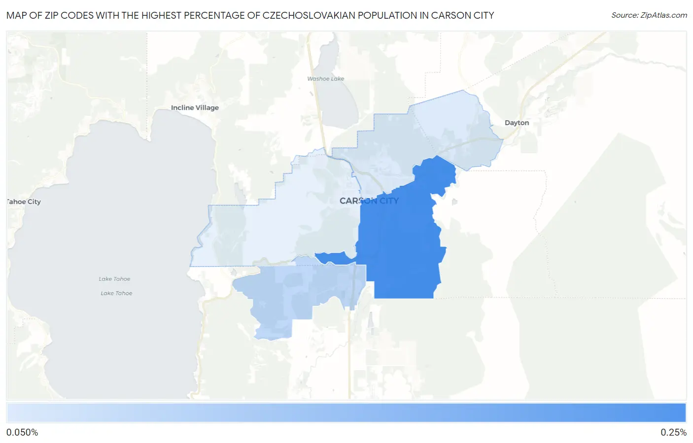 Zip Codes with the Highest Percentage of Czechoslovakian Population in Carson City Map
