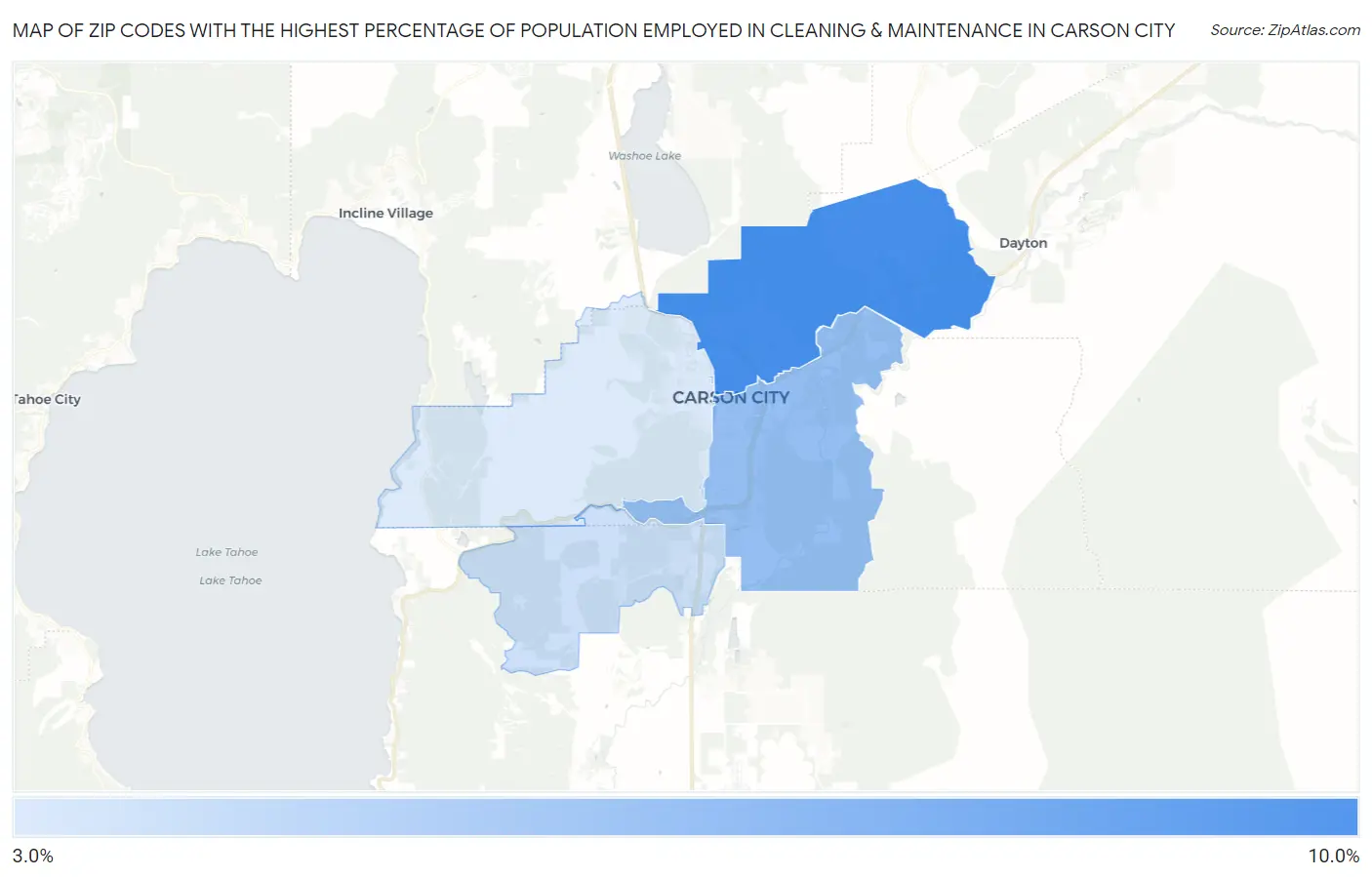 Zip Codes with the Highest Percentage of Population Employed in Cleaning & Maintenance in Carson City Map
