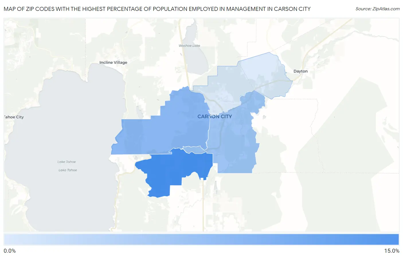 Zip Codes with the Highest Percentage of Population Employed in Management in Carson City Map