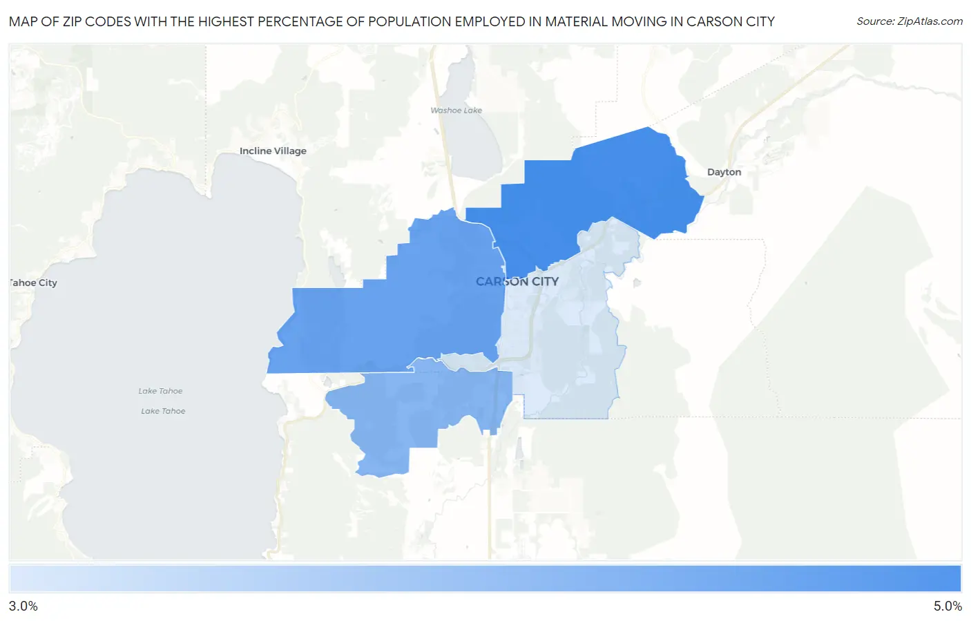 Zip Codes with the Highest Percentage of Population Employed in Material Moving in Carson City Map