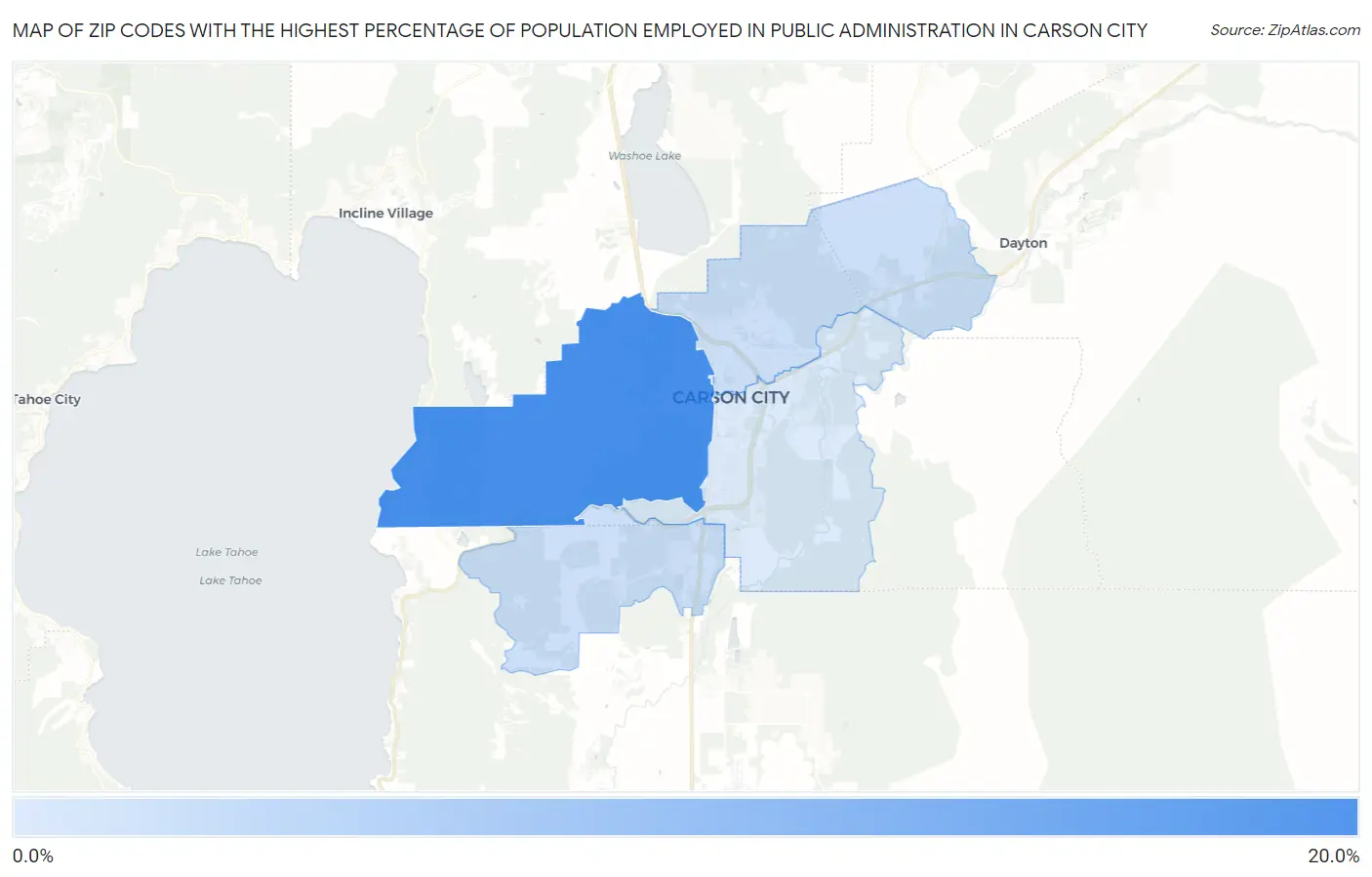 Zip Codes with the Highest Percentage of Population Employed in Public Administration in Carson City Map