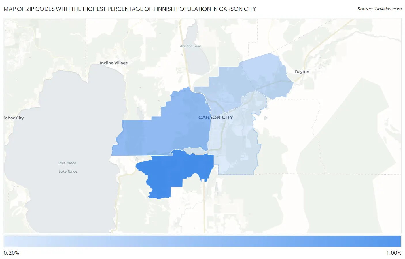 Zip Codes with the Highest Percentage of Finnish Population in Carson City Map
