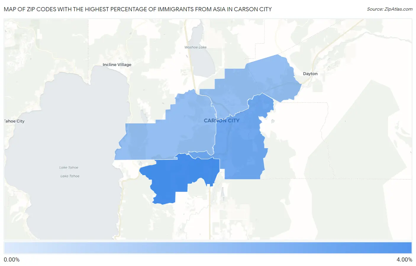 Zip Codes with the Highest Percentage of Immigrants from Asia in Carson City Map