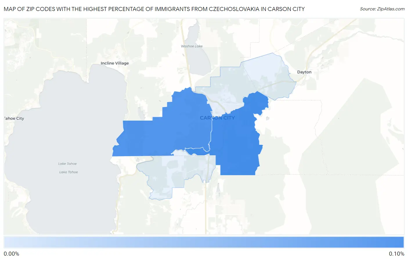 Zip Codes with the Highest Percentage of Immigrants from Czechoslovakia in Carson City Map