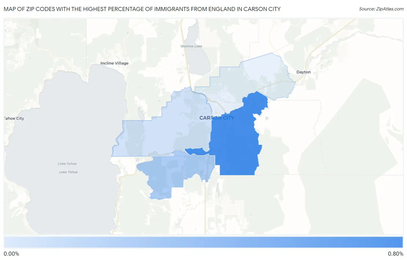 Zip Codes with the Highest Percentage of Immigrants from England in Carson City Map