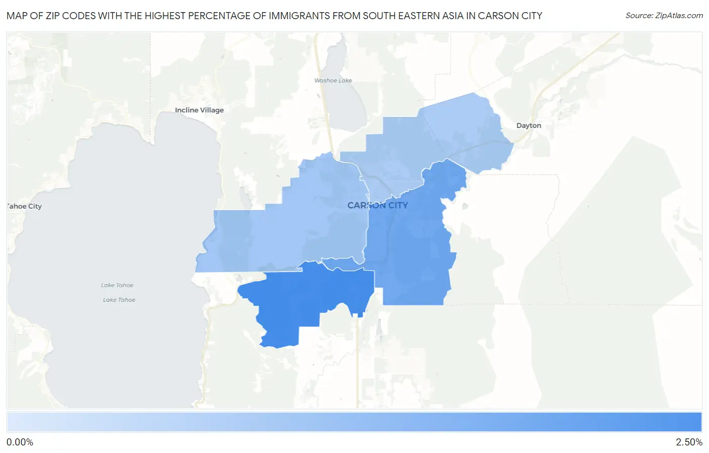 Zip Codes with the Highest Percentage of Immigrants from South Eastern Asia in Carson City Map