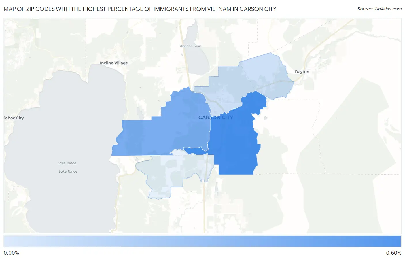 Zip Codes with the Highest Percentage of Immigrants from Vietnam in Carson City Map