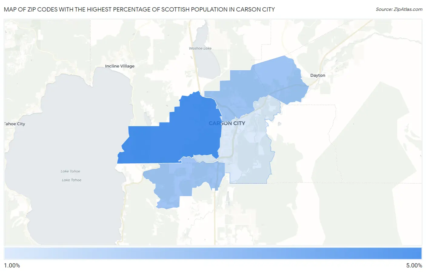 Zip Codes with the Highest Percentage of Scottish Population in Carson City Map