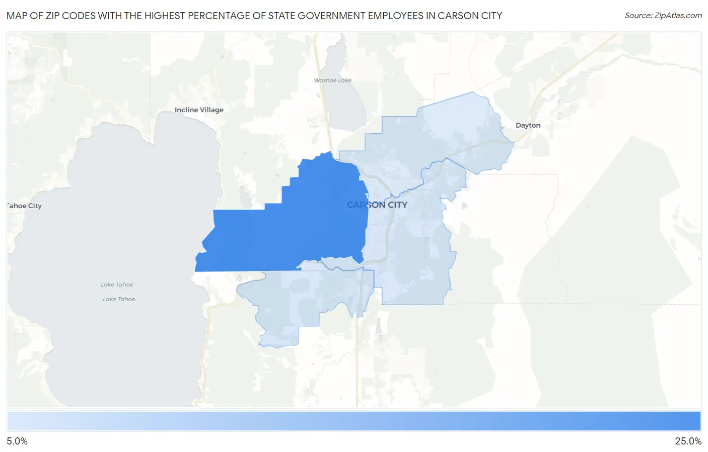 Zip Codes with the Highest Percentage of State Government Employees in Carson City Map