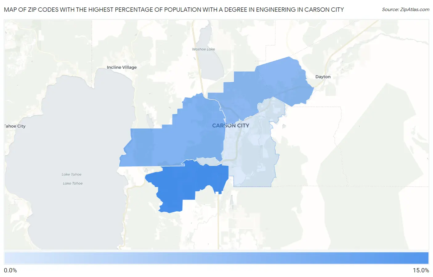 Zip Codes with the Highest Percentage of Population with a Degree in Engineering in Carson City Map