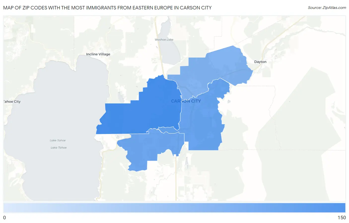 Zip Codes with the Most Immigrants from Eastern Europe in Carson City Map