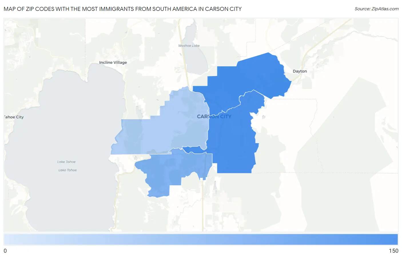 Zip Codes with the Most Immigrants from South America in Carson City Map