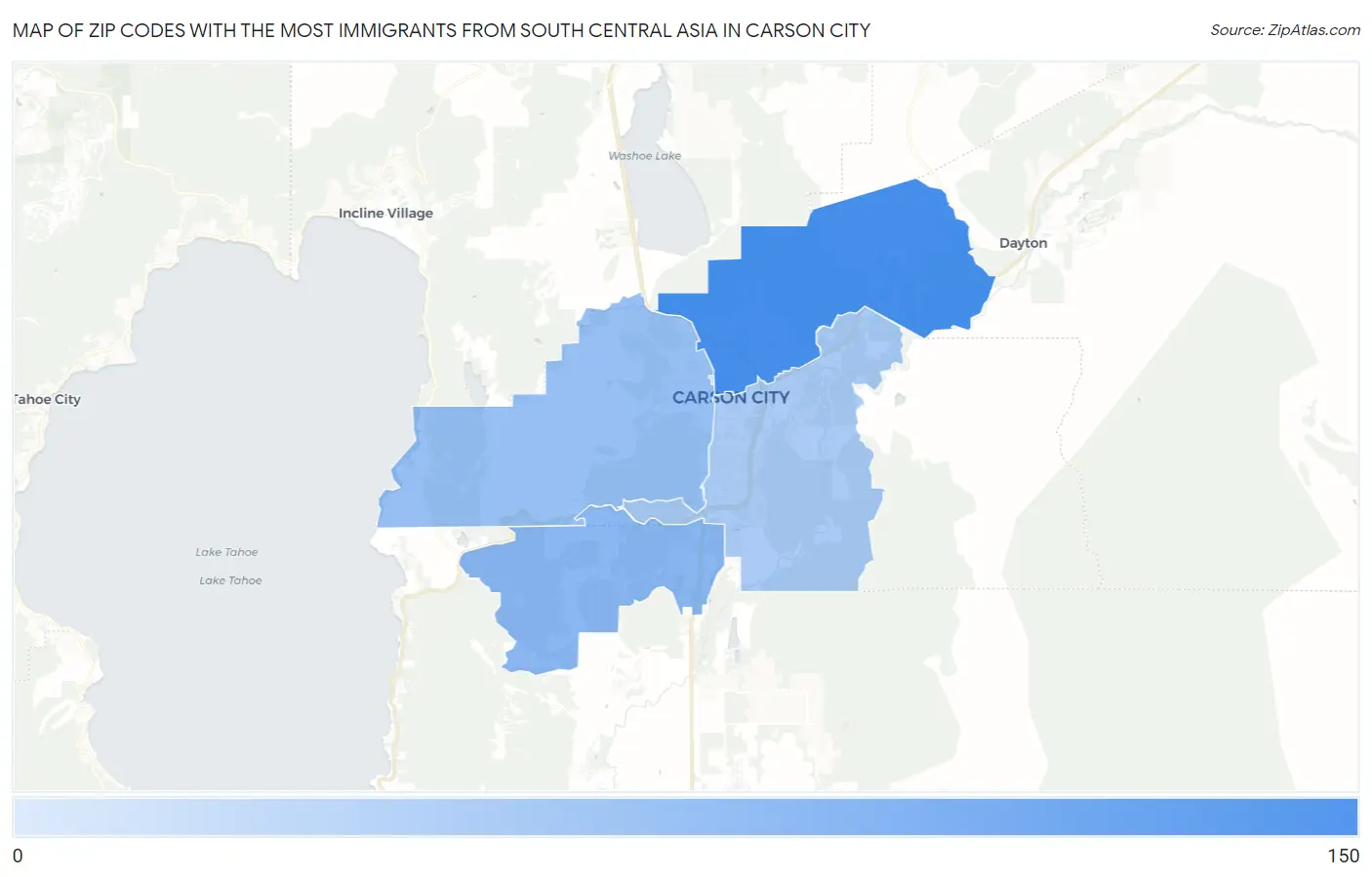 Zip Codes with the Most Immigrants from South Central Asia in Carson City Map