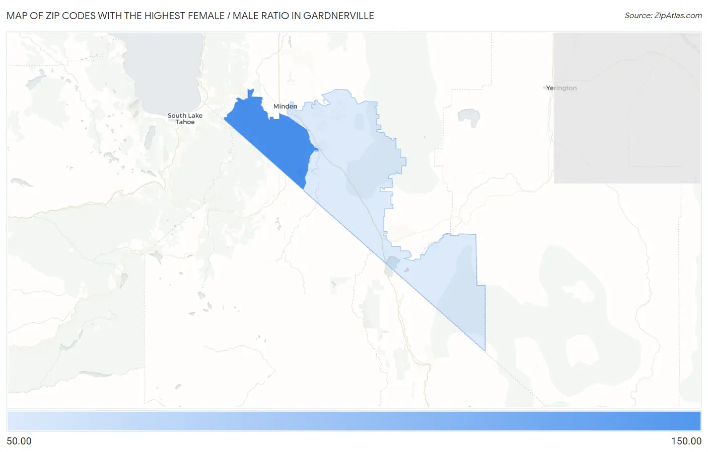 Zip Codes with the Highest Female / Male Ratio in Gardnerville Map