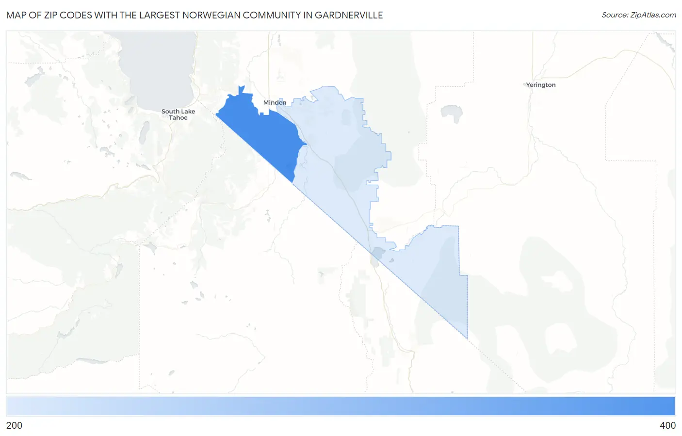 Zip Codes with the Largest Norwegian Community in Gardnerville Map