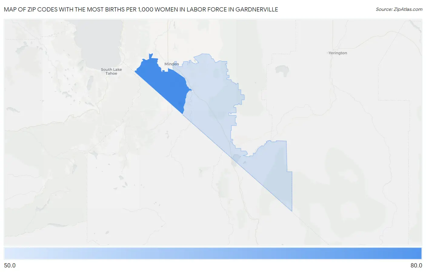 Zip Codes with the Most Births per 1,000 Women in Labor Force in Gardnerville Map