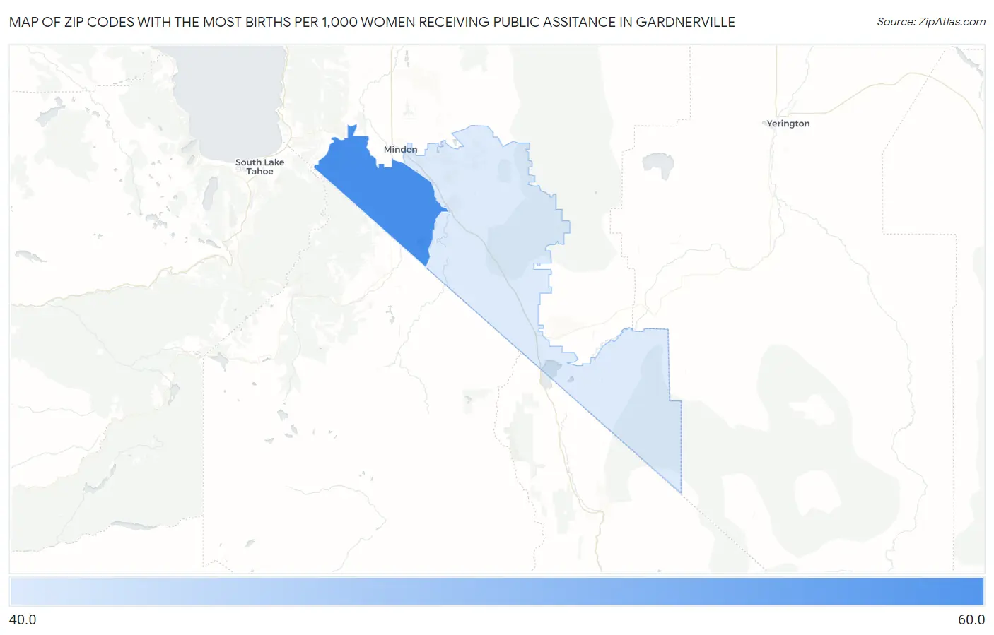 Zip Codes with the Most Births per 1,000 Women Receiving Public Assitance in Gardnerville Map