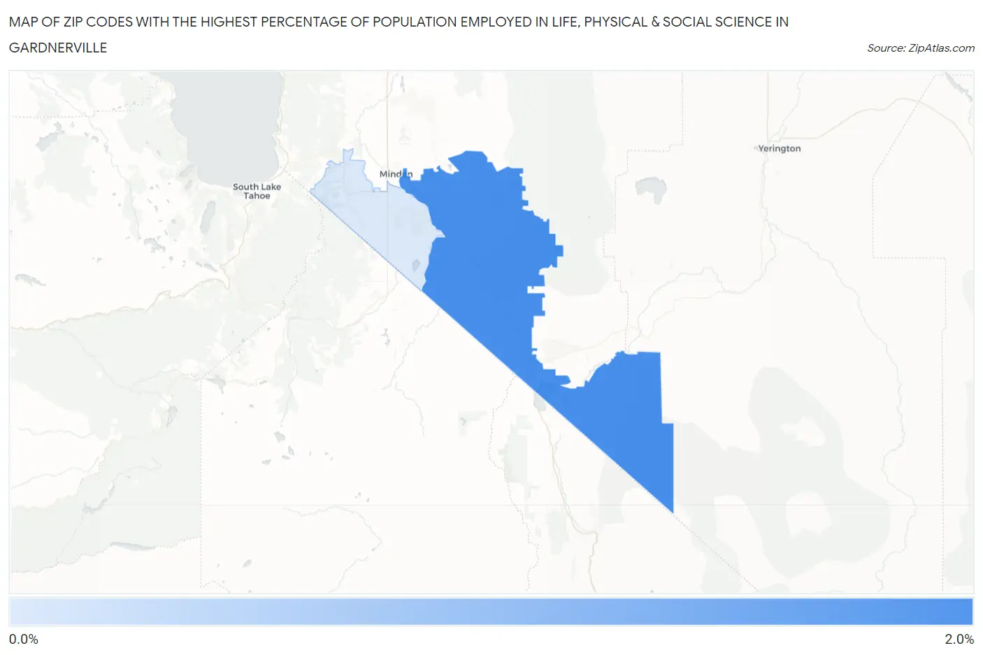 Zip Codes with the Highest Percentage of Population Employed in Life, Physical & Social Science in Gardnerville Map