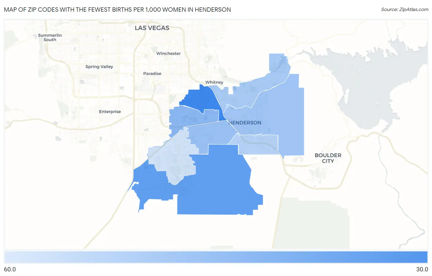 Zip Codes with the Fewest Births per 1,000 Women in Henderson Map