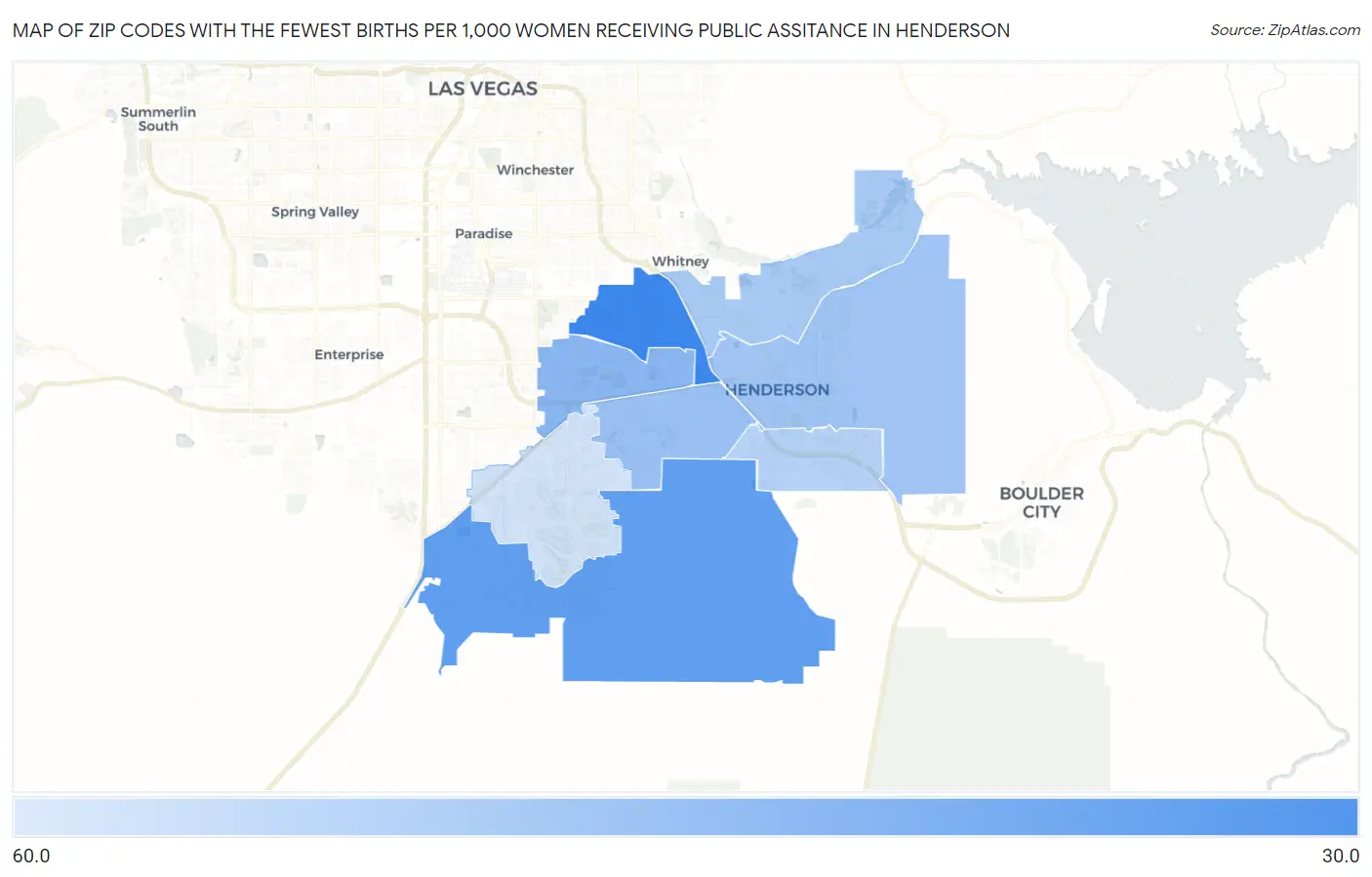 Zip Codes with the Fewest Births per 1,000 Women Receiving Public Assitance in Henderson Map