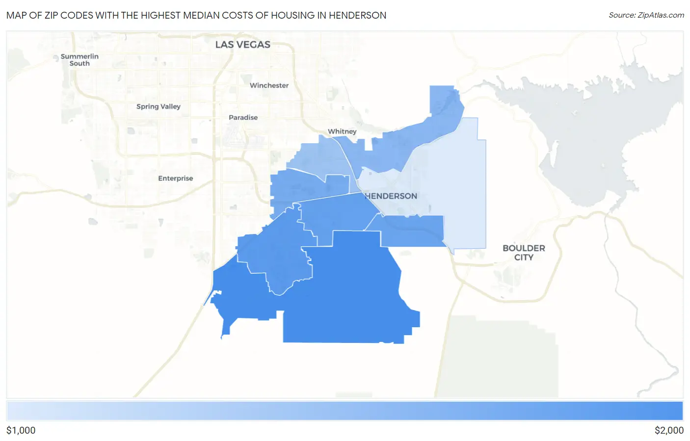 Zip Codes with the Highest Median Costs of Housing in Henderson Map
