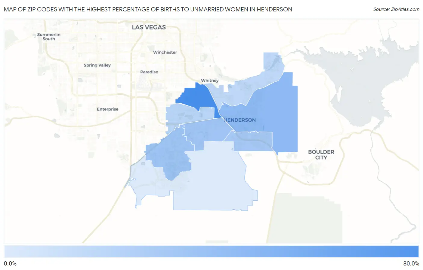 Zip Codes with the Highest Percentage of Births to Unmarried Women in Henderson Map