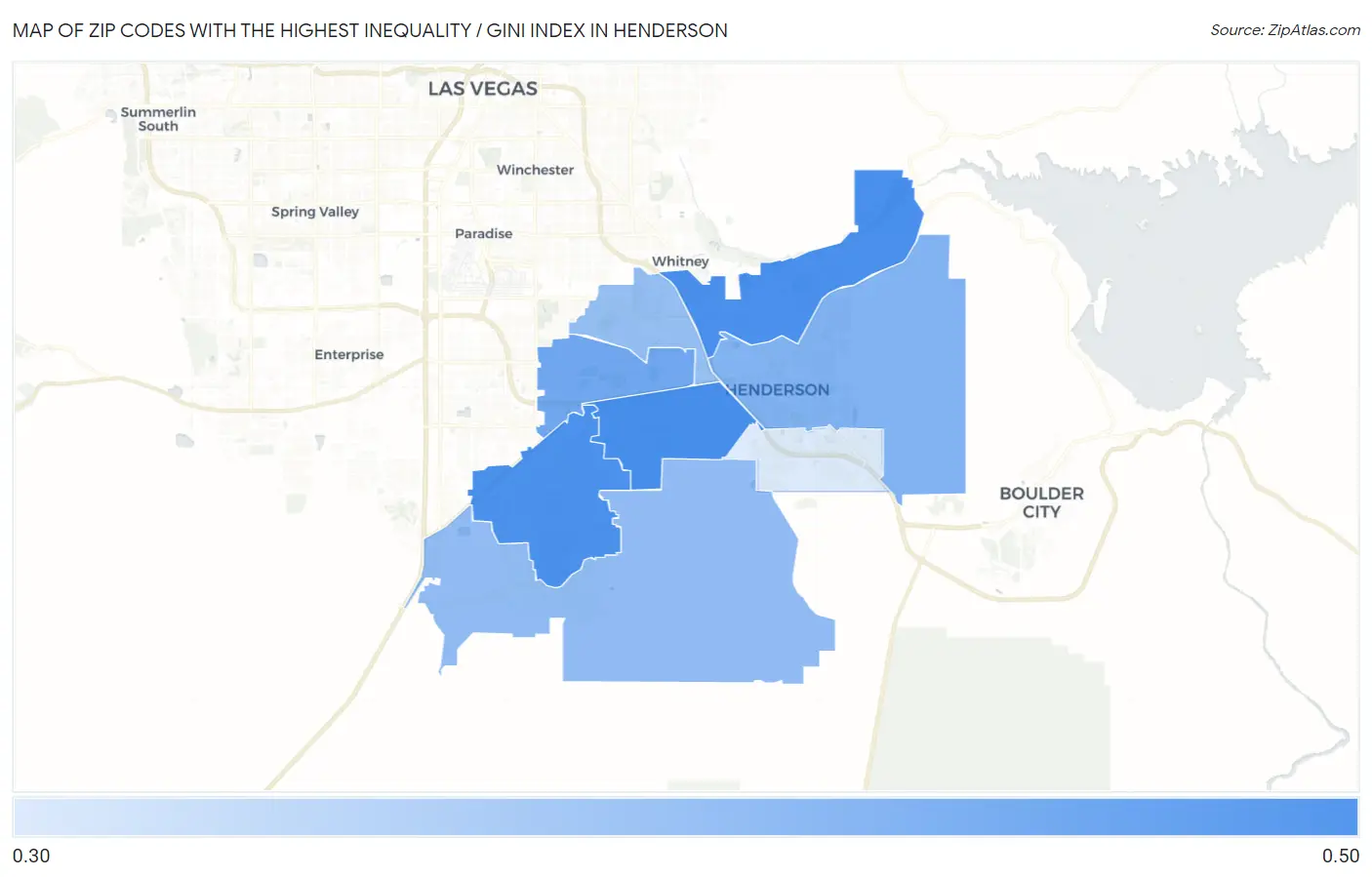 Zip Codes with the Highest Inequality / Gini Index in Henderson Map