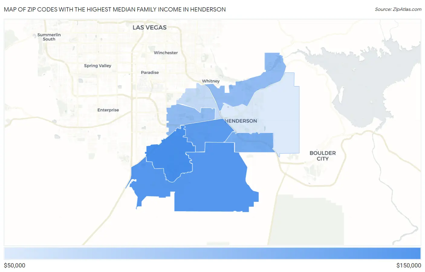 Zip Codes with the Highest Median Family Income in Henderson Map