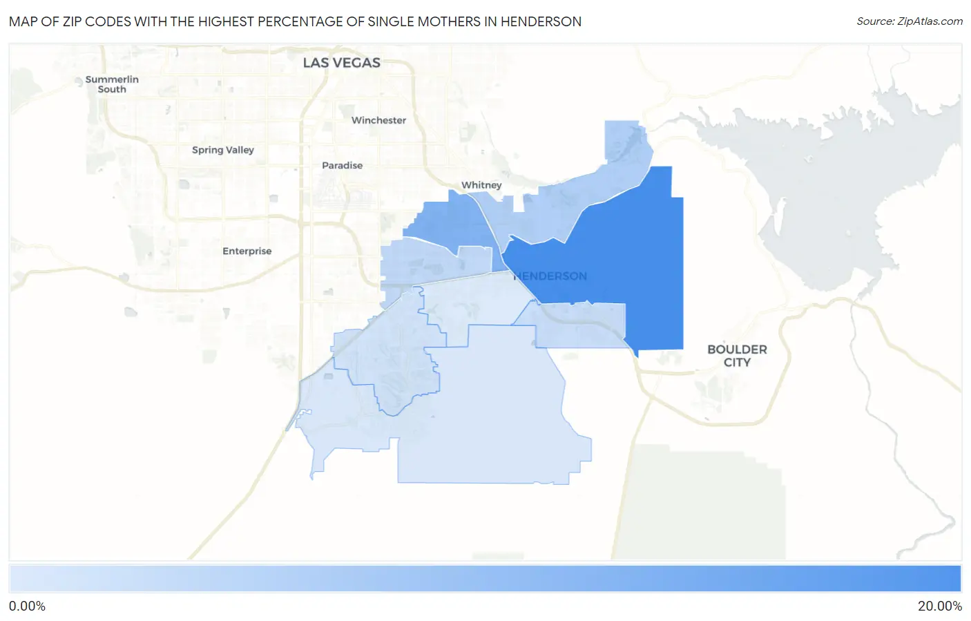 Zip Codes with the Highest Percentage of Single Mothers in Henderson Map
